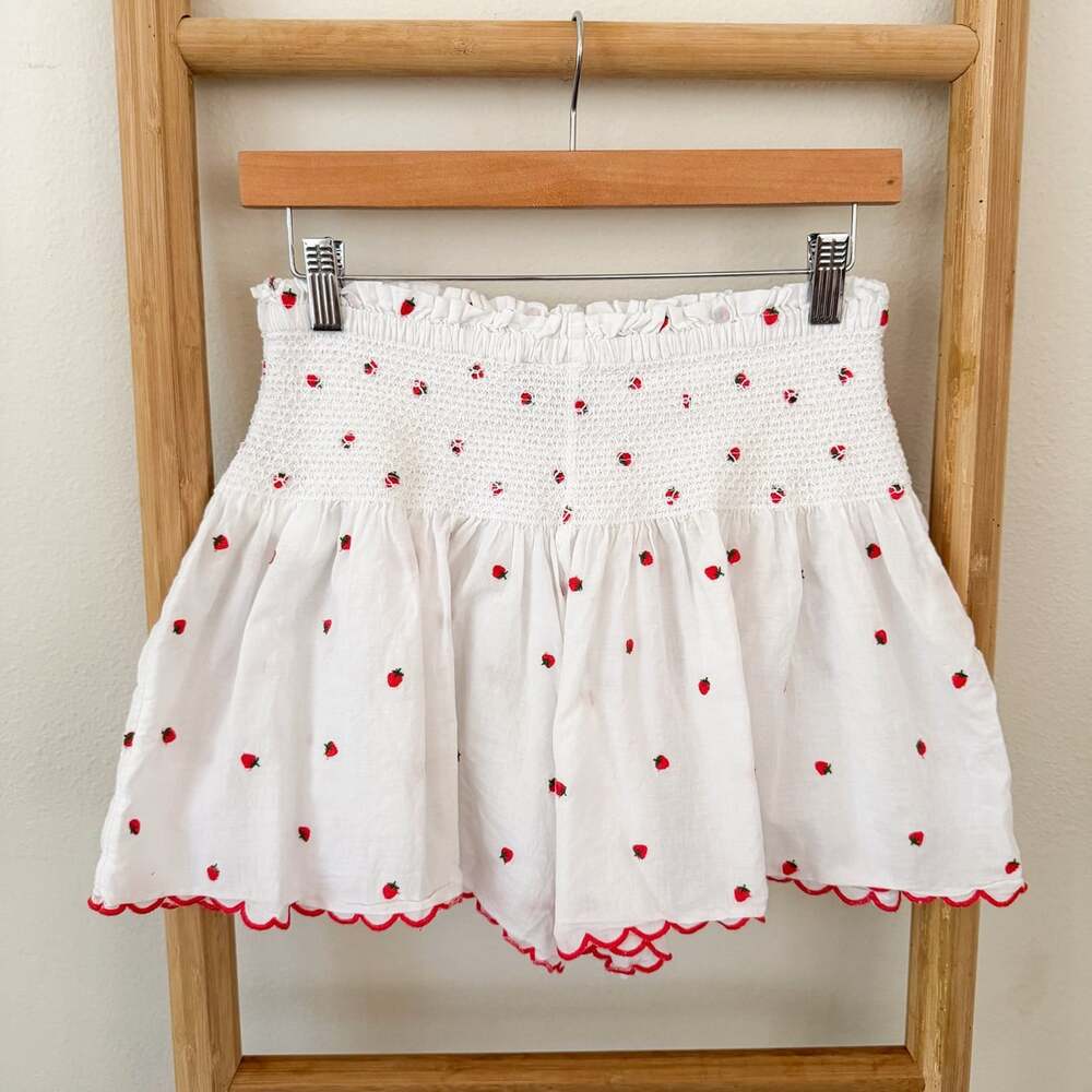 Joie Sleep Shorts Women’s Small White Strawberry Print Smocked Cotton Pajama